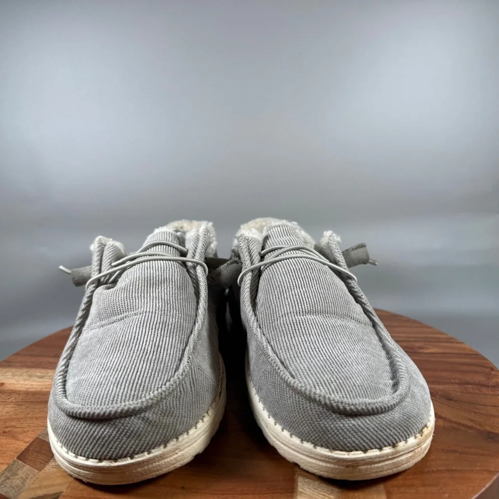 Hey Dude Wendy Corduroy Grey Faux Fur Lined Slip On Loafers Womens 9 121413069